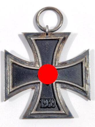 Eisernes Kreuz 2. Klasse 1939 mit Hersteller " 19 " im Bandring für " E.Ferdinand Wiedmann, Frankfurt a. Main ",Seltener Hersteller, Hakenkreuz mit voller Schwärzung