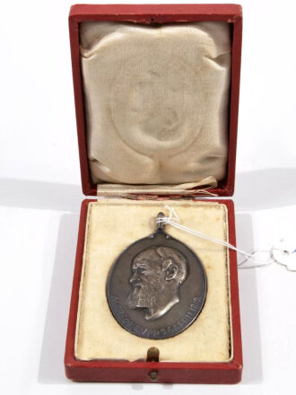 Tragbare Medaille 100 Jahre Friedrich Krupp AG. 990er Silber mit Etui, Höhe mit Öse 60mm