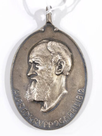 Tragbare Medaille 100 Jahre Friedrich Krupp AG. 990er Silber mit Etui, Höhe mit Öse 60mm