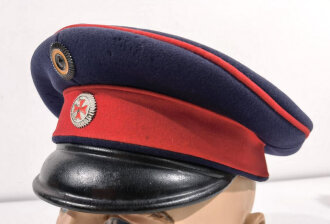 Hamburg, Schirmmütze für Mannschaften im Infanterie Regiment 76 Hamburg, getragenes Eigentumstück. Das Scheißband ist innen mit der Mütze verklebt, von aussen nicht sichtbar