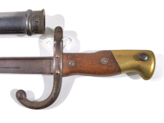 Frankreich Seitengewehr Gras Modell 1874, nummerngleich, Klingenmarke " Saint Etienne 1877"