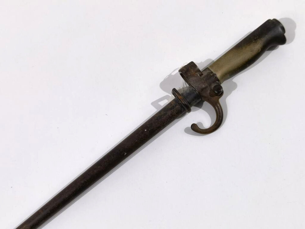 Frankreich 1.Weltkrieg, Seitengewehr Lebel Modell 1886 mit Haken, Gri
