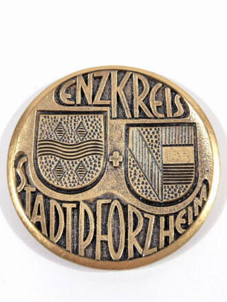 Feuerwehr Pforzheim, nicht tragbare Medaille im Etui " Feuerwehrverband Enzkreis Stadt Pforzheim " Durchmesser 49mm