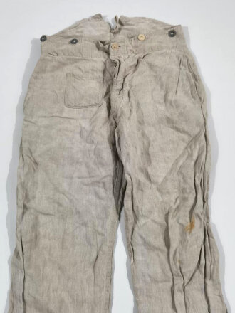 Drillichhose Wehrmacht rohweiss, getragenes Kammerstück