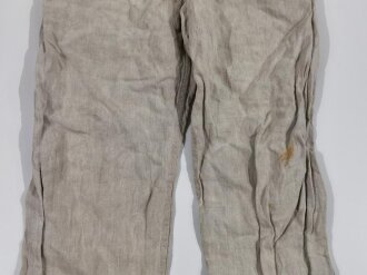 Drillichhose Wehrmacht rohweiss, getragenes Kammerstück