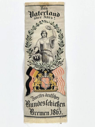 Bremen, gewebtes Band " Zweites deutsches Bundesschießen 1865" Höhe 15cm