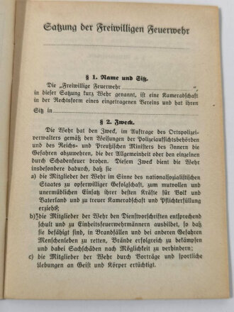 "Satzung der freiwilligen Feuerwehren" nach dem Runderlaß des Reichs- und Preußischen Ministeriums des Inneren vom Mai 1936