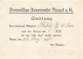 "Freiwillige Feuerwehr Riegel" Quittung über Beitrag als förderndes Mitglied von 1941