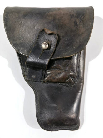 Pistolentasche, geschwärztes Leder, getragenes Stück. Gesamthöhe 15cm