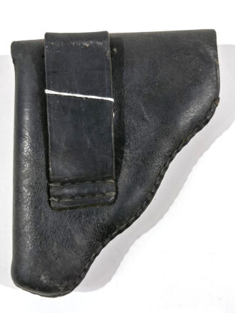 Pistolentasche, geschwärztes Leder, getragenes Stück. Gesamthöhe 13cm