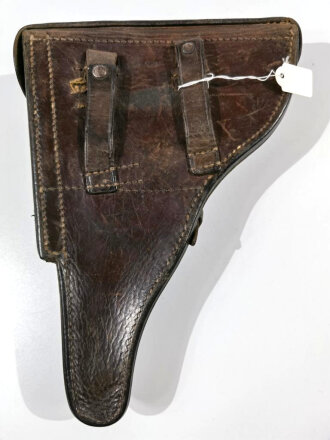Koffertasche Pistole 08 Wehrmacht datiert 1937. getragenes Stück , die Koppelschlaufen repariert, dunkelbraun