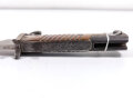 Preussen,Seitengewehr 98/05 alter Art mit Sägerückenklinge, Lederscheide trocken, mit Feuerschutzblech, Herstellermarke Erfurt, Kammerstück von 1915,