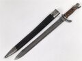 Preussen, Seitengewehr Modell 98/02, Kammerstück mit  Sägerücken, Lederscheide mit Truppenstempel R.P.I.2.185 , Herstellermarke Erfurt