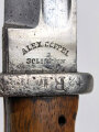 Preussen, Seitengewehr Modell 84/98 alter Art, Lederscheide angetrocknet, Herstellermarke Alex Coppel Solingen , Kammerstück von 1888