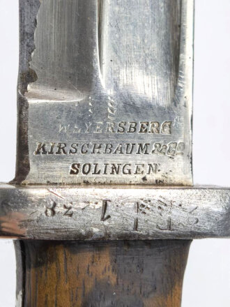 Preussen, Seitengewehr Modell 71/84, Kammerstück von 1888,  Herstellermarke Weyersberg,Kirschbaum Solingen , Abnahmestempel auf allen Metallteilen, Verschiedene Truppenstempel auf Scheide und Parierstange