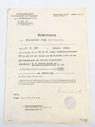 Dokumentengruppe eines Gefreiten im 1. Weltkrieg mit Vorläufigen Besitzzeugnis des Eisernen Kreuzes 2. Klasse 1914