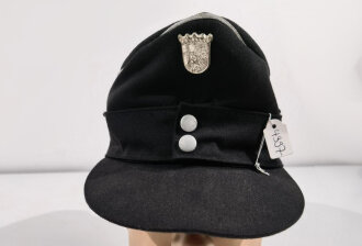 Schwarze Feuerwehr Feldmütze Rheinland- Pfalz mit silberner Biese, leicht getragen, Schweißband fleckig Gr. 53