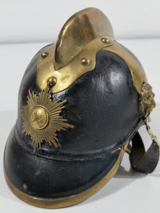 Feuerwehrhaube Kaiserreich aus Leder mit Ziegelbrecher,...