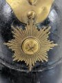 Feuerwehrhaube Kaiserreich aus Leder mit Ziegelbrecher, Innenfutter intakt, guter Gesamtzustand