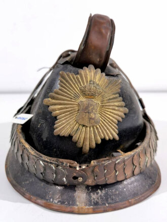 Feuerwehrhaube Kaiserreich aus Leder mit Ziegelbrecher...