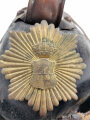 Feuerwehrhaube Kaiserreich aus Leder mit Ziegelbrecher aus Leder mit Kupfer versteift, Defektes Stück