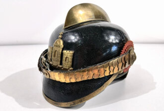 Feuerwehrhaube Kaiserreich aus Leder mit Ziegelbrecher,...