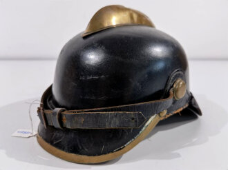 Feuerwehrhaube Kaiserreich aus Leder mit Ziegelbrecher,...