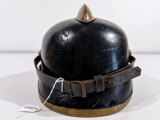 Feuerwehrhaube Kaiserreich aus Leder mit Ziegelbrecher,...