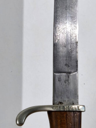 Kaiserreich, Seitengewehr 98 lang alter Art , Eigentumstück ohne Herstellermarke, kammermäßiger Truppenstempel, geätzte  Keilklinge mit Reichsadler, nicht aufpflanzbar, durchgehender Holzgriff