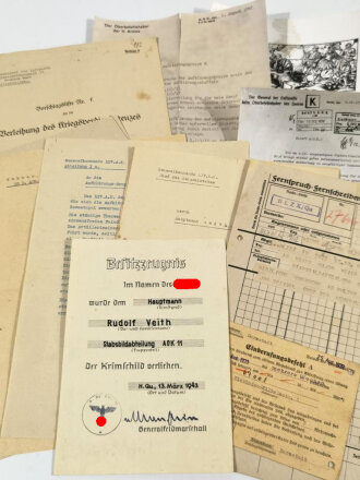 Urkunden und Dokumentengruppe eines Hauptmann im Stabsbildabteilung AOK 11