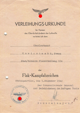 Großer Dokumenten und Urkundennachlass eines Wachtmeister in einer Flakabteilung, Träger des Spanienkreuz in Silber mit Schwerter