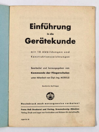 "Einführung in die Gerätekunde" 16 Seiten, angeschmutzt