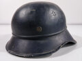 Stahlhelm Luftschutz, ungereinigtes Stück, der Kinnriemen und das Innenfutter aus Ersatzmaterial