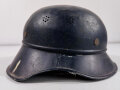 Stahlhelm Luftschutz, ungereinigtes Stück, der Kinnriemen und das Innenfutter aus Ersatzmaterial