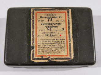 Transportkasten aus Blech für " 15 Brennzünder 25 " der Wehrmacht, datiert 1939