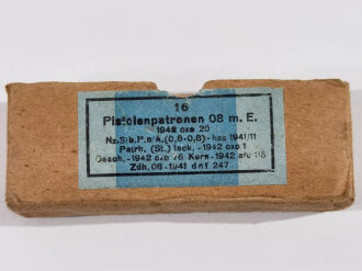 Pappschachtel für " 16 Pistolenpatronen 08" datiert 1941