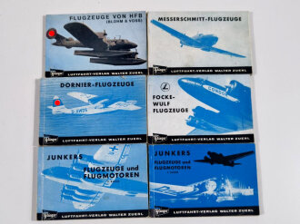 Konvolut Literatur 6 Büchlein Flugzeuge und Flugmotoren- Junkers, Dornier, Messerschmitt, HFB Blohm&Voss, Focke-Wulf, Luftfahrt Verlag Walter Zuerl, Zustand insg. gut