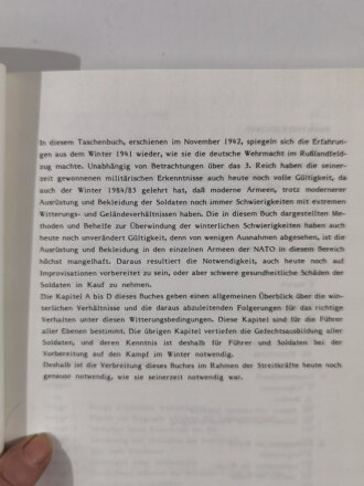 "Taschenbuch für den Winterkrieg", urspr. veröffentlicht 1942, Neudruck 1986, 194 Seiten, gebraucht guter Zustand