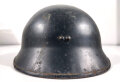 Frankreich, Stahlhelm für Panzertruppen Modell 1935. Blauer Originallack, getragenes Stück in gutem Zustand