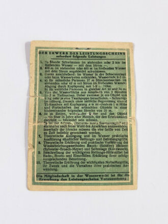 Rotes Kreuz, Deutsche Lebens- Rettungs- Gesellschaft, Grundscheinabzeichen mit Ausweisdokument von 1951