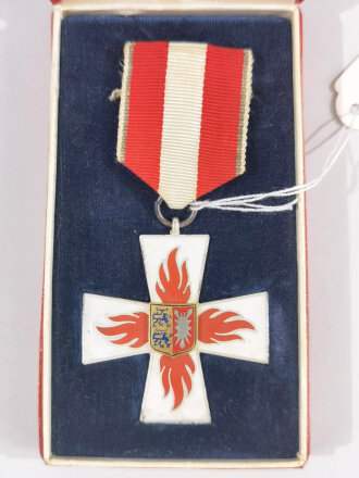 Feuerwehr, Bandschutz- Ehrenzeichen Schleswig- Holstein, 1. Stufe in Silber im Etui, 1. Fassung von 1955 bis 1967