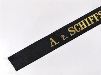 Kaiserliche Marine, Mützenband "  A.2. Schiffsstammdivision der Ostsee A.2"  Länge 63cm" Länge 57cm