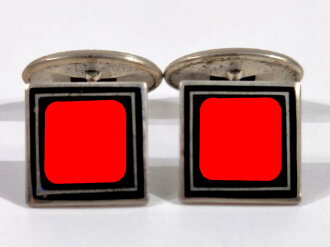 N.S. Sympathie Abzeichen ,Paar Manschettenknöpfe, jeweils silbernes Hakenkreuz in schwarzer Emaille,12mm,  ungetragen, wohl Restbestand eines Juwelier
