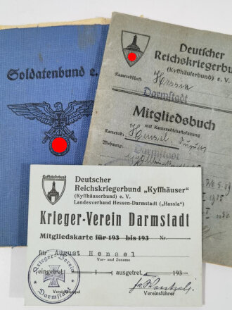 Deutscher Reichskriegerbund Kyffhäuser, Ausweis zum tragen der Armbinde, dazu ein Mitgliedsbuch sowie ein Mitglieds Paß des Soldatenbund
