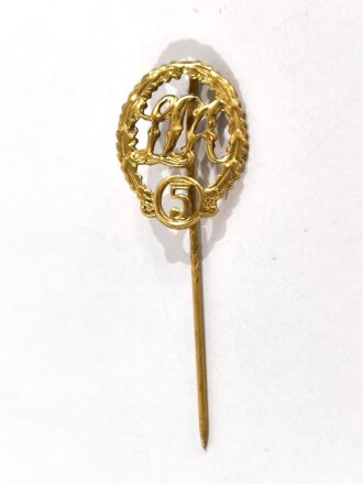 Deutschland nach 1945, Miniatur, Bayerisches Sport- Leistungs- Abzeichen in Gold mit Wiederholungszahl " 5 " an Nadel, Größe 20mm