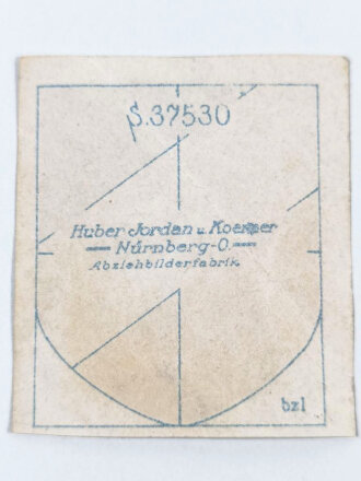 Wehrmacht Heer, Abziehbild Nationale für Stahlhelme der Firma "Huber Jordan u.Koerner Nürnberg"