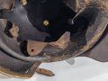 Preußen, Pickelhaube alter Art mit eckigem Vorderschirm und Reserveadler. Wohl zusammengestelltes Stück aus originalen Teilen mit guter Substanz