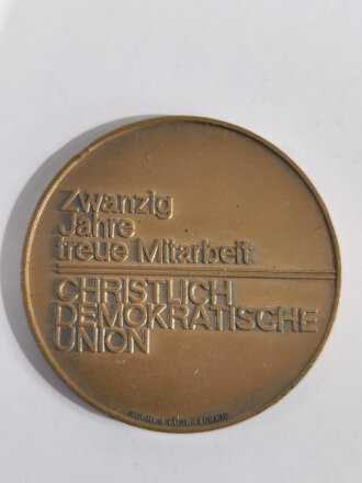 Bundesrepublik Deutschland, nicht tragbare Medaille, Zwanzig Jahre treue Mitarbeit, Christlich demokratische Union, Durchmesser 50 mm