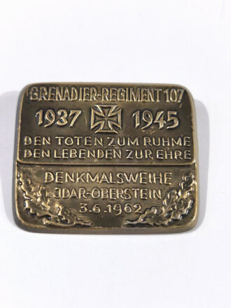 Bundesrepublik Deutschland , Blechabzeichen " Grenadier- Regiment 107 " Denkmalsweihe Idar- Oberstein 3.6.1962