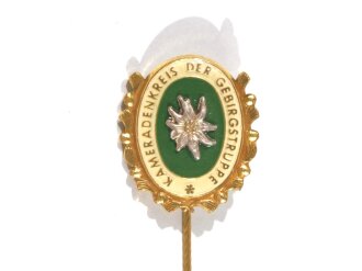 Deutschland nach 1945, Anstecknadel " Kameradenkreis der Gebirgstruppe " mit goldenen Kranz, Größe 20 mm